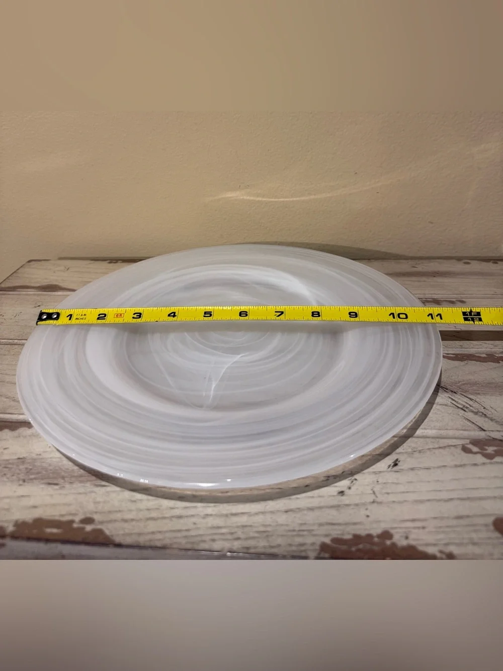 Pier 1 Artisan White Swirl Alabaster Glass Charger Plate 11”